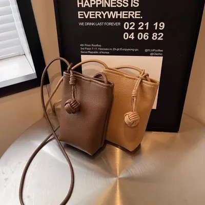 Women's Soft Leather Mini Crossbody Phone Bag, Ball Charm - 5