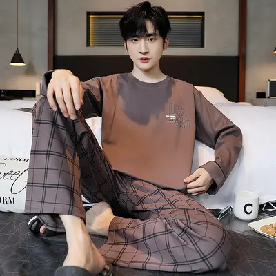Men's Minimalist Long-Sleeve Round-Neck Pajama Set - 12