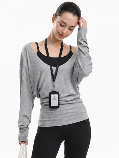 Loose Batwing Sleeve Sports Top with Large U-Neck, for Running and Yoga - 9