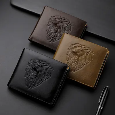 Men's Short Wallet with 3D Embossed Animal Pattern and Zip Coin Pocket - 3