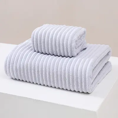 Yeni mercan kadife çabuk kuruyan büyük banyo havlusu şeker kadife plaj havlusu banyo şal dalgalı havlu banyo havlusu üç parçalı set - 10