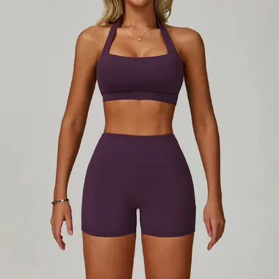 Backless Halter Neck Yoga Set for Women, Tight-Fitting, Quick-Dry, Model 3091 - 11
