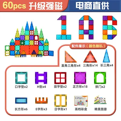 Large Color Window Magnetic Tiles Building Block Set, Early Education - 10
