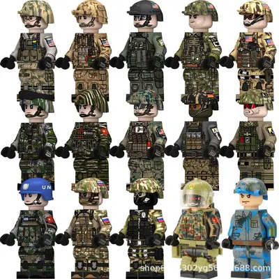 Building Block Military Figures, 4-Sided Print, US Special Forces and Chinese Army - 1