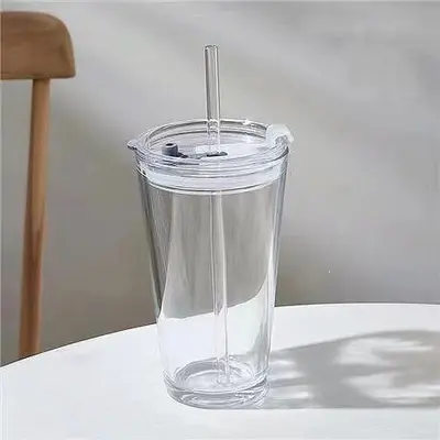 Cam pipetli çift içecek bardağı, kapaklı 500 ml büyük kapasite - 5