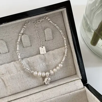 Pearl silver bracelet, S925 sterling, natural irregular, minimalist - 12