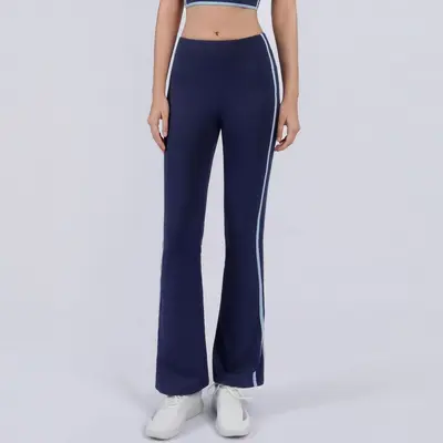 Kadın yüksek bel mikro flare yoga pantolonu, yan çift şeritli, karın sıkılaştırıcı, yüksek - 6