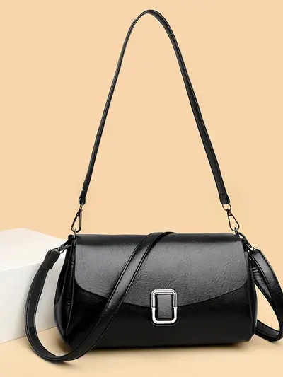 Women's Small Square Bag, Soft Textured, Beige, Underarm Style - 5