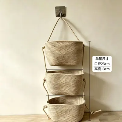 Three-Tier Wall-Mounted Storage Basket with Cotton Rope - 8
