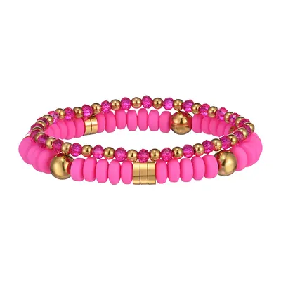 Polymer Clay Stretch Bracelet Set with Stainless Steel Spacers, Colorfast - 12