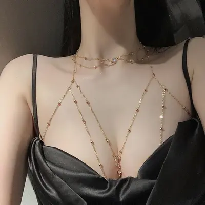 Göğüs zinciri vücut zinciri bikini klavikula zinciri seksi asılı zincir dekoratif kolye kadın aksesuarları Avrupa ve Amerikan moda zinciri - 3