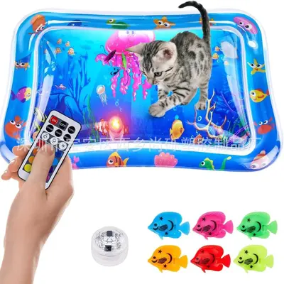 0.5 mm Thick Eco-Friendly PVC Pet Play Water Mat with Remote-Controlled LED Lights, Cat and Dog Water Mat, Ice Mat Toy