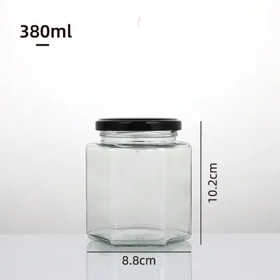 Hexagonal Glass Jar with Lid, Airtight - 13