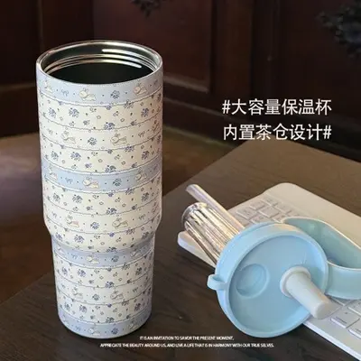 316不锈钢内底保温杯大容量高颜值水杯吸管杯子车载随行咖啡杯ins