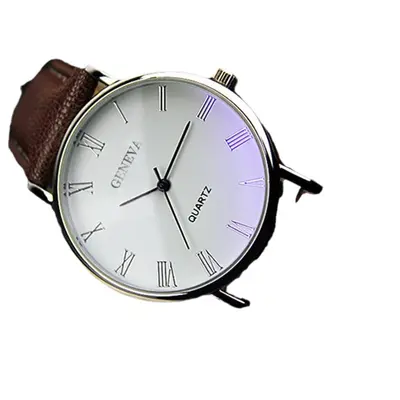 Korean fashion men's watch, alloy case, roman numerals, leather strap