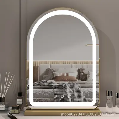 Трендовое зеркало для макияжа настольное LED с подсветкой, зеркало для дома в стиле ins с подсветкой для заряжаемое большое косметическое зеркало для туалетного столика