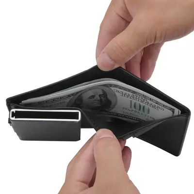 Men's Short Wallet with Automatic Pop-Up Aluminum Alloy Card Holder, RFID Protection - 5