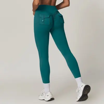 Peach Cargo Pocket Yoga Pants, High-Waist Butt-Lifting, Quick-Dry - 8