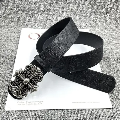 Amerikan Vintage Haçlı Metal Toka Kemer Erkek Kadın Kloe Yeni Tasarım Y2K Siyah Kabartmalı Deri Kemer