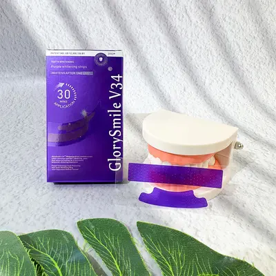 V34 Purple Teeth Whitening Strips Mint Flavor Cleans Stains Without Residue 7 Pairs 14 Pieces - 3