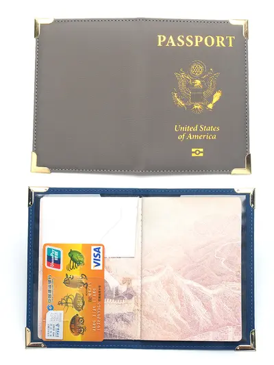 Passport Holder, Leather with Gold Hardware Corners