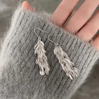 S925 Sterling Silver Shimmering Tassel Drop Earrings - 7
