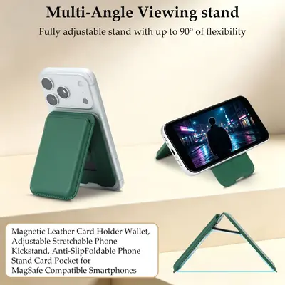 MagSafe Leather Magnetic Card Holder for iPhone with Multi-Angle Stand