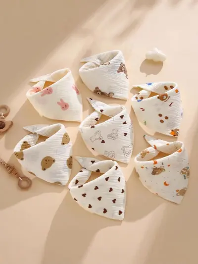 Cross-border baby drool towel type A four-layer crepe cartoon snap feeding bib baby triangle towel newborn feeding bib