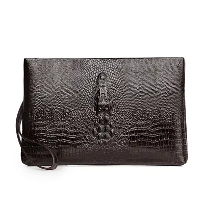 Crocodile Pattern Soft Leather Men's Handbag, Large Capacity, Envelope Style - 12