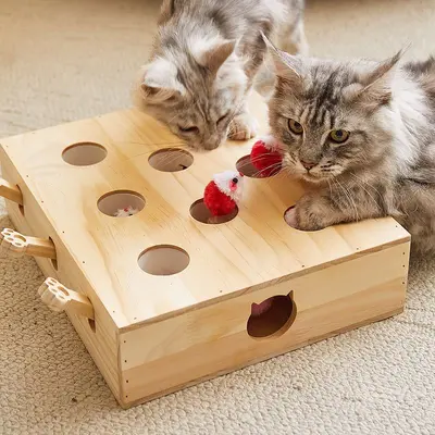 Solid Wood Cat Whack-a-Mole Toy, Interactive Educational Cat Toy - 3