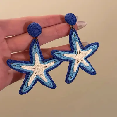 Qisi Miaoxiang ~ Farbenfrohe Dopamin Stoff-Perlen Ohrringe Damen Ohrstecker Strandurlaub Stil Ohrringe Ohrklemmen - 7