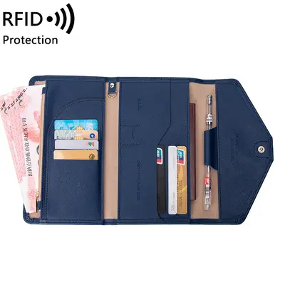 RFID pasaport cüzdanı, üç katlı, deri, seyahat için - 13
