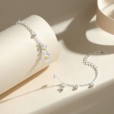 Gardenie-Blüten-Armband Damen, Silber, Waldstil