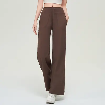 Lulu-Style Women's Wide-Leg Yoga Pants, Fleece Lined, Solid Color - 10