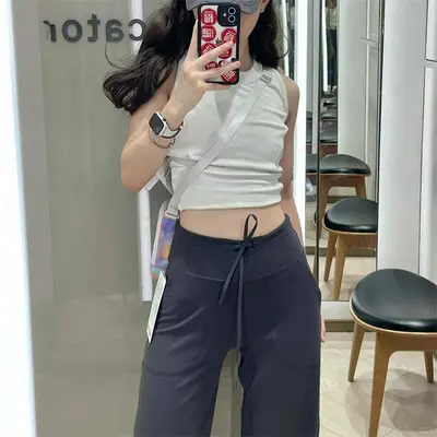 LULU Throwback Still kadın yüksek bel düz paça yoga pantolonu, büzgülü, kalça kaldırıcı - 3