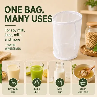 Zylindrischer Nylon-Filterbeutel für Sojamilch, Saft und Joghurt
