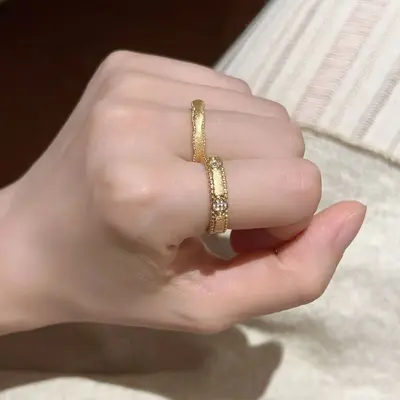 925纯银新款拉丝戒指女不掉色轻奢高级感小众设计交错锆石开口戒 - 4