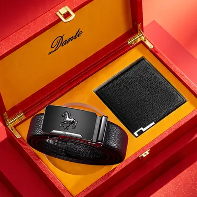 Father's Day Valentine's Day Luxury Gift Men's Automatic Buckle Leather Belt Wallet Set Genuine Cowhide Hot-Selling Online Waistband - 10