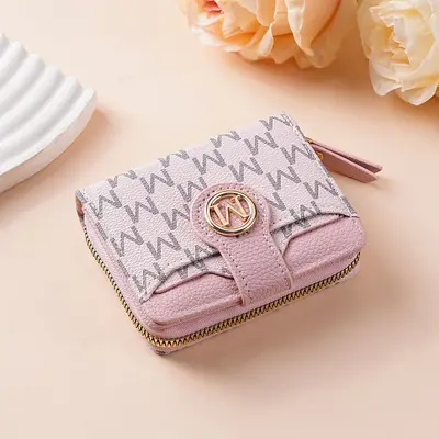 Women's Short Zipper Coin Purse, Printed Letters, M Element Vintage Floral Pattern - 9