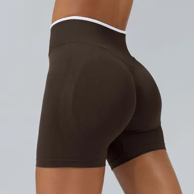 Renk bloklu dikişsiz yoga şortu, şeftali kalça etkili spor şort - 11