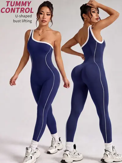 Women's Yoga Jumpsuit, Color-Block, Ribbed, One-Piece