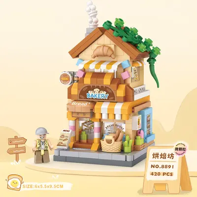 Compatible with Lizhi Panda Street View Mini Building Blocks, Micro Diamond Particle Model - 12