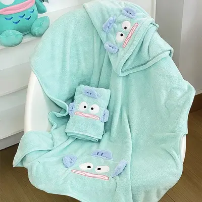 可穿可裹珊瑚绒丑鱼浴巾女毛巾干发帽三件套新款大人吸水浴裙