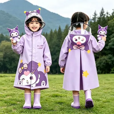 Çocuk yağmurluğu karikatür baskılı, su geçirmez okul ponchosu - 9