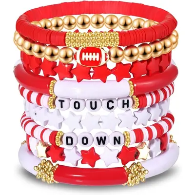8-Piece Rugby Bracelet Set with Crystal Heart and Letter Beads - 8