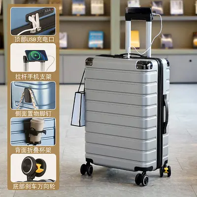 Zipper Suitcase with Combination Lock and Brake Wheels - 10
