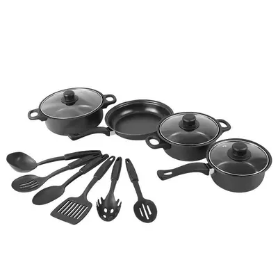 Grenzüberschreitendes 13-teiliges Kochgeschirr-Set mit Antihaftbeschichtung, Bratpfanne, Kochtopf, Pfanne, Milchtopf, Pfannenwender und Spatel-Set, Haushaltsküche, Küchengeräte
