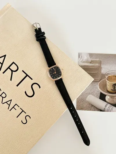 Korean-style quartz watch, leather strap, women's - 8