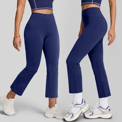 Juyitang dokuz çeyrek yoga pantolonu, kadın, yüksek bel, kaldırıcı etki, mikro çan paça - 5