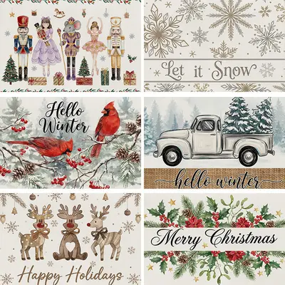 Christmas Elk Print Placemat, Waterproof and Oil-Proof